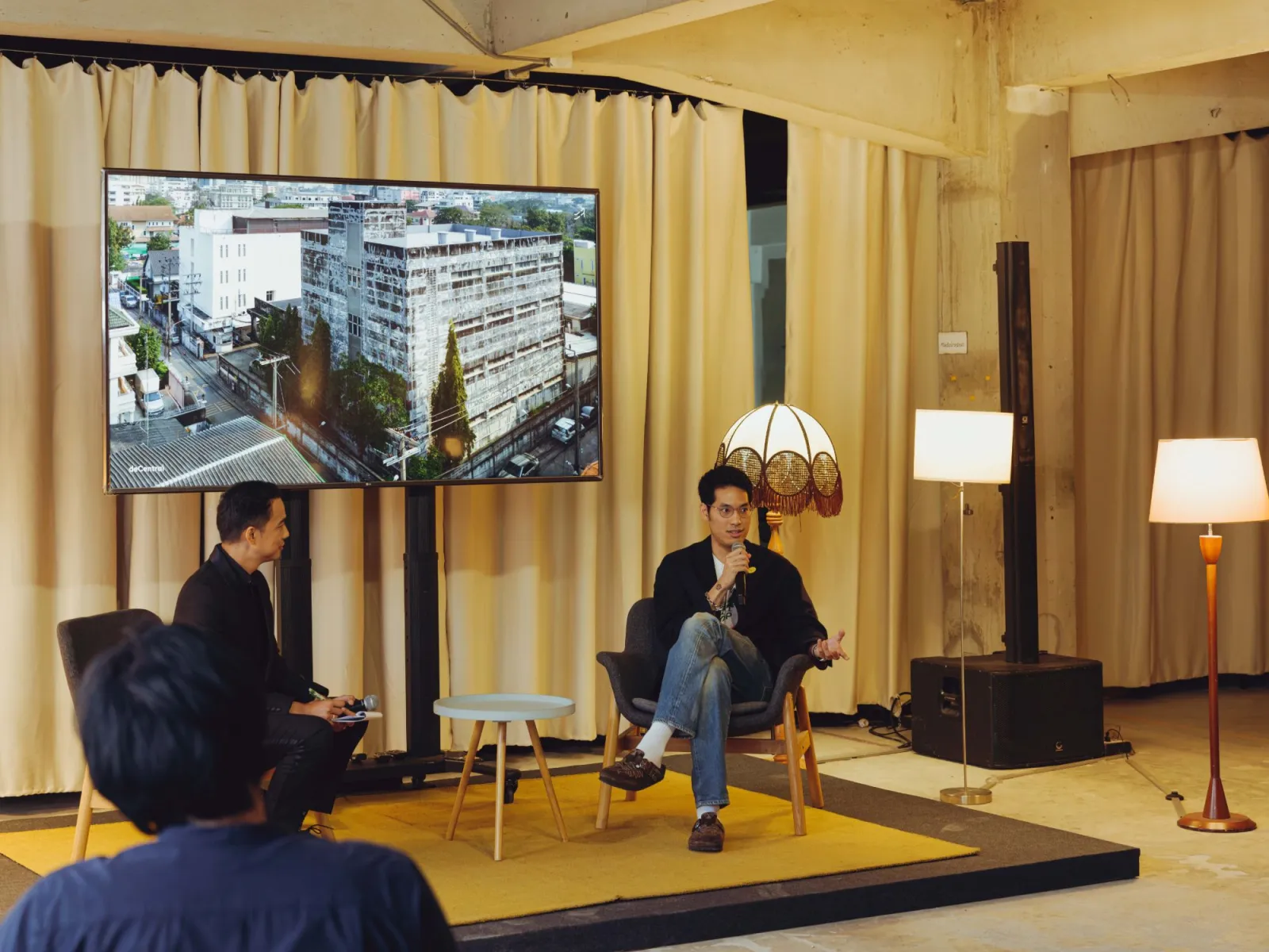 The deCentral team presenting the project to the press inside the former Central Garment Factory