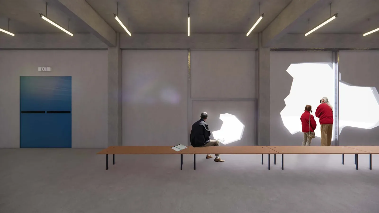 Rendering of an exhibition space inside the former Central Garment Factory by BEAU architects