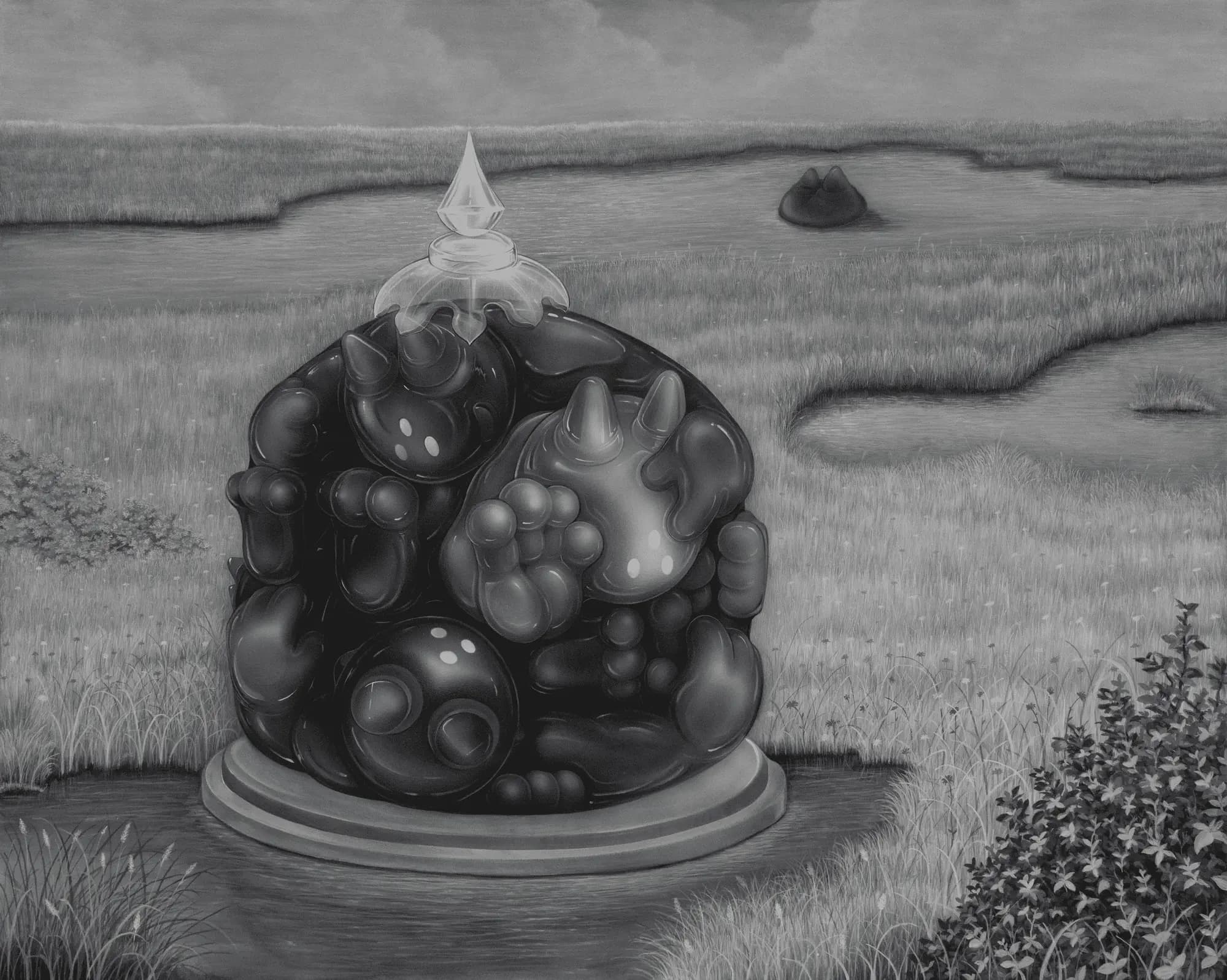 A painting by Tos Suntos in grey tones