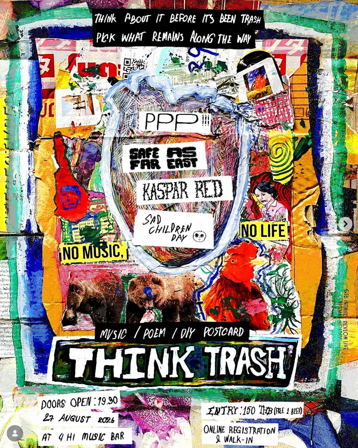 THINK TRASH (ทิ้ง Trash): Music, Poetry & DIY Postcards at 4 Hi Music Bar